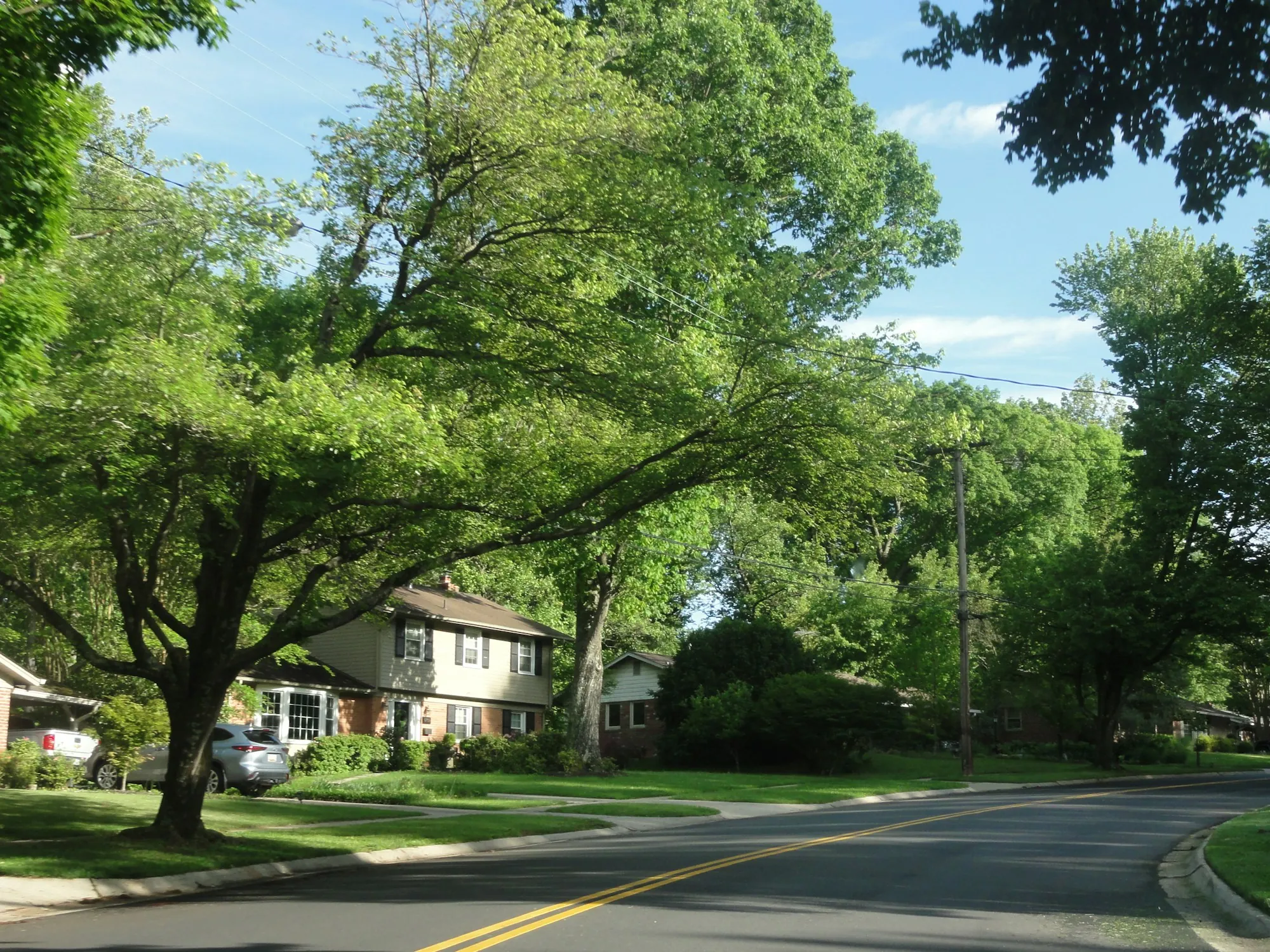 Tree-lined parkway through a planned Maryland community